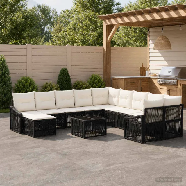 vidaXL Tuinbankenset 12 st Zwart poly rattan, foto 2