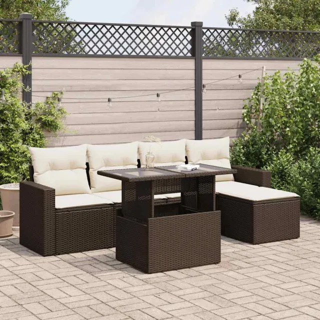 vidaXL 6-delige Loungeset met kussens poly rattan bruin, foto 2