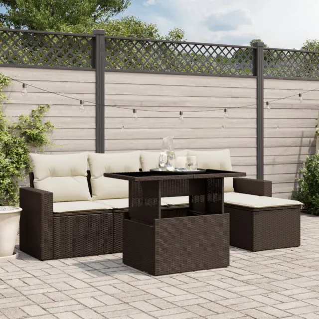 vidaXL 6-delige Loungeset met kussens poly rattan bruin, foto 2
