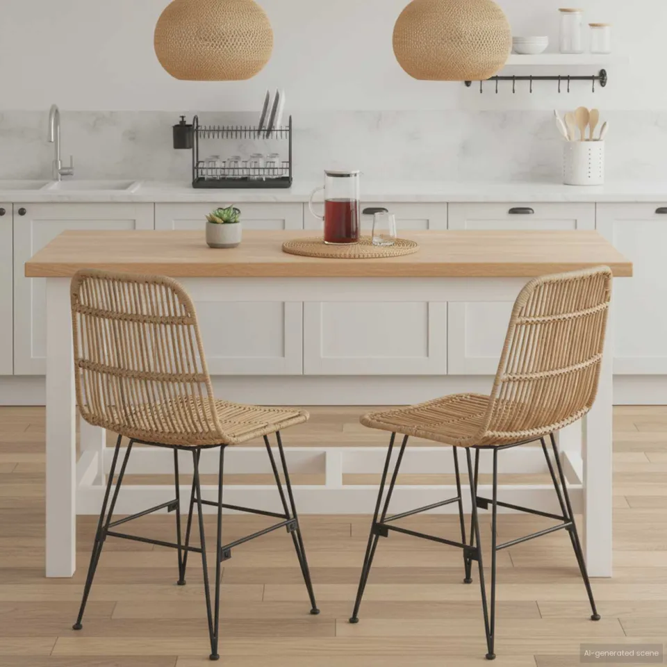 vidaXL Eetkamerstoel 2 st Rattan en staal Naturel 41 x 55 x 85 cm, foto 3