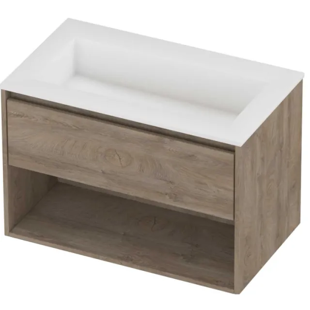 Proline Aristo Badmeubelset Polystone Elegant Schap 80x46x54 cm Mat White Raw Oak Eiken