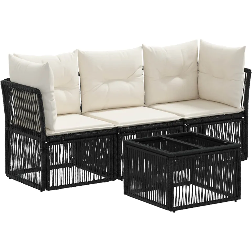 vidaXL Tuinbankenset 4 st Zwart poly rattan, foto 3