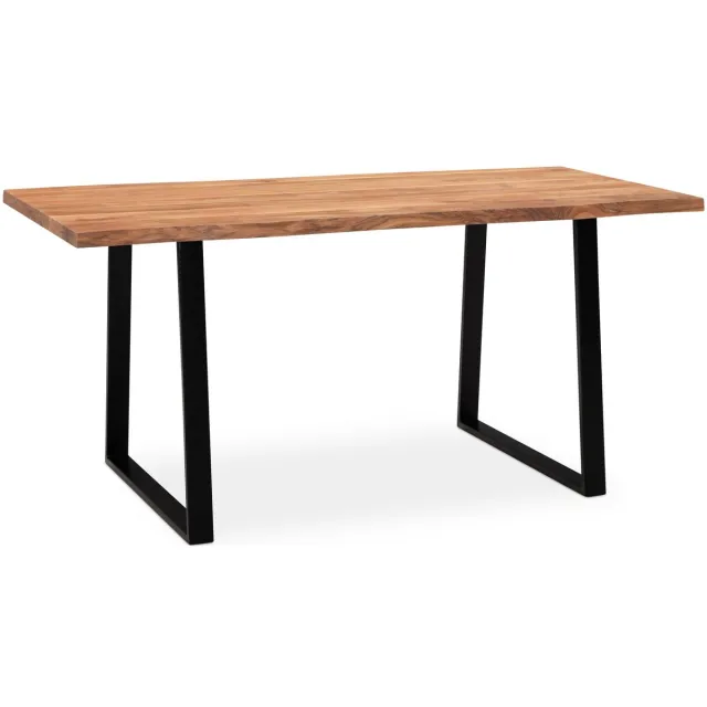 Ervesto eettafel 120x60x76 cm acacia massief hout / metaal eettafel boomrand, massieve keukentafel met trapeziumpoten in zwart, houten tafel eettafel eetkamer rechthoekig Bruin