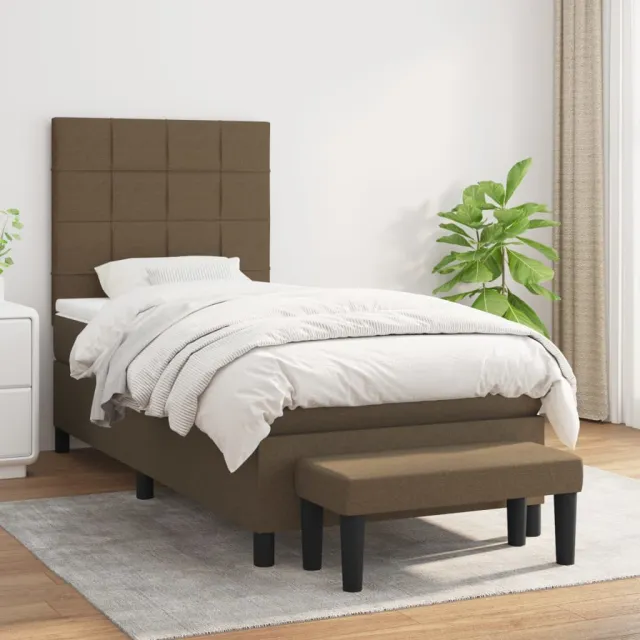 vidaXL Boxspring met matras stof donkerbruin 90x200 cm bruin