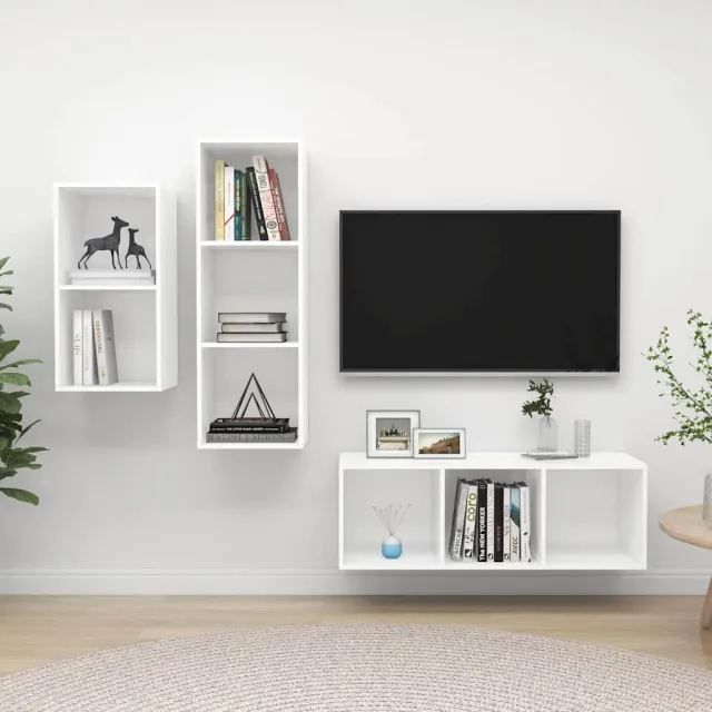 vidaXL 3-delige Tv-meubelset bewerkt hout wit, foto 2