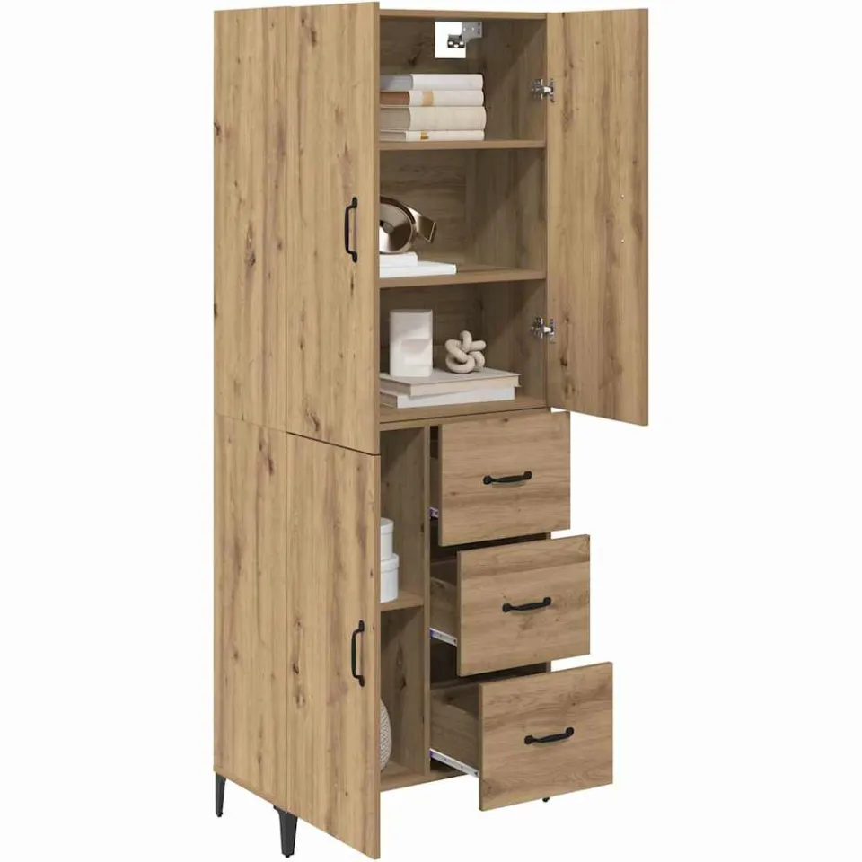 vidaXL Highboard Artisan Eiken 69,5 x 34 x 180 cm Bewerkt hout Bruin