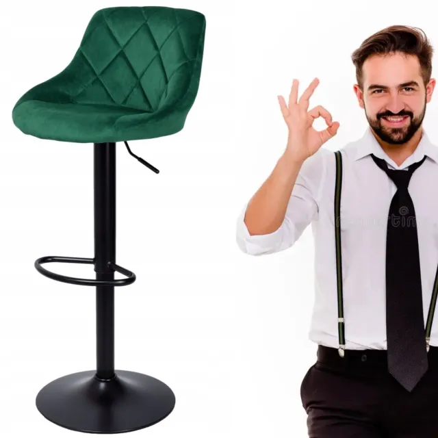 springos Luxe Groene Fluwelen Barstoel Cydro - Draaibaar & Verstelbaar