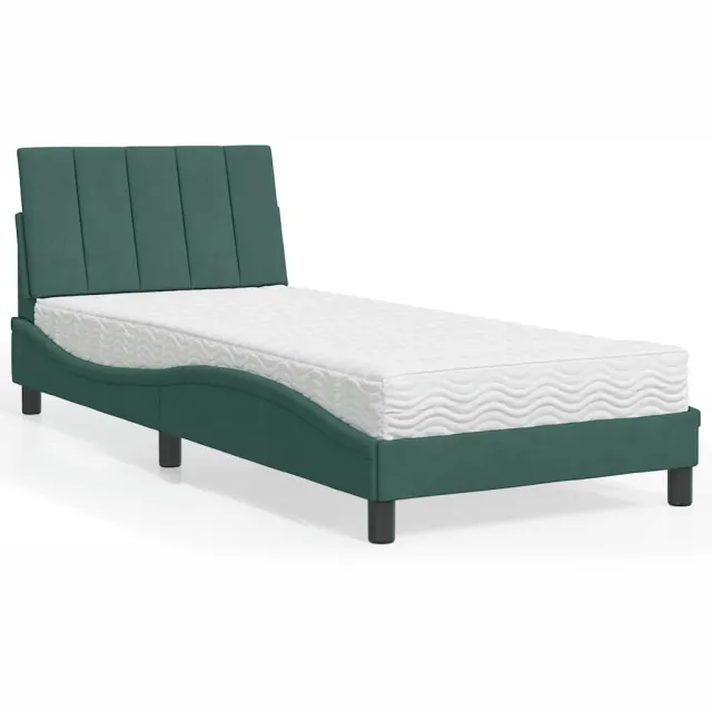 vidaXL Bed met matras "Hanko" fluweel donkergroen 90x190 cm