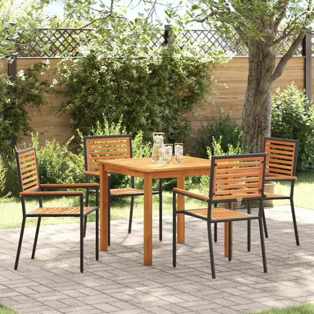 vidaXL Tuin eettafelset 5 st Zwart Massief Acaciahout, foto 2
