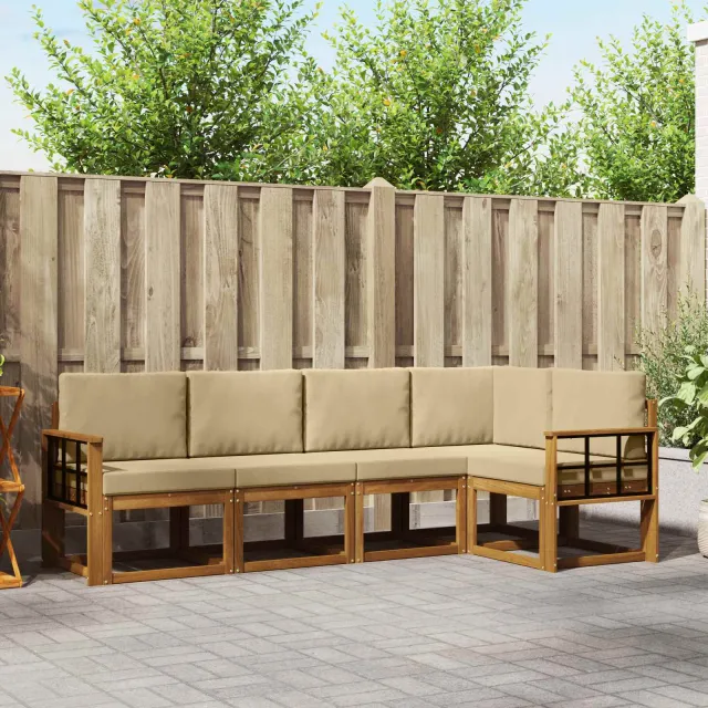 vidaXL Buiten bankenset 5 st 5-zits Natuurlijk en Beige