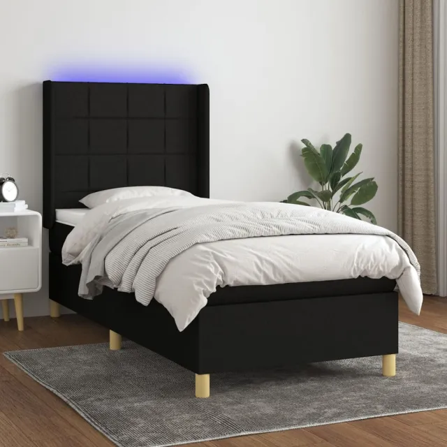 vidaXL Boxspring met matras en LED stof zwart 100x200 cm