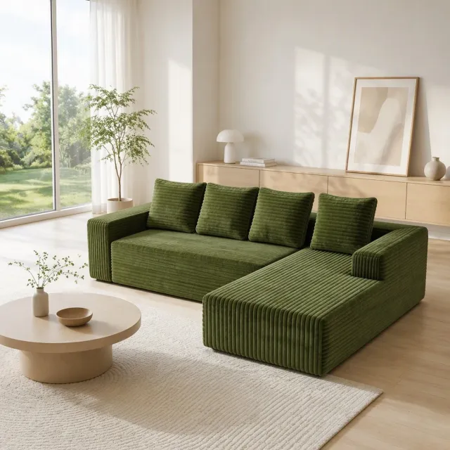 Sweiko Hoekbank - Modulair ontwerp - Chaise aan de rechterkant - Bankstel - Corduroy - 4 kussens - Geen montage nodig - Groen