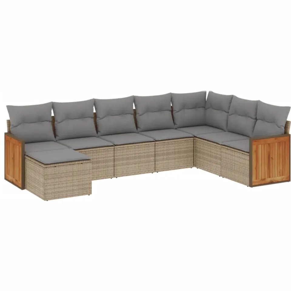 vidaXL 8-delige Loungeset met kussens poly rattan beige