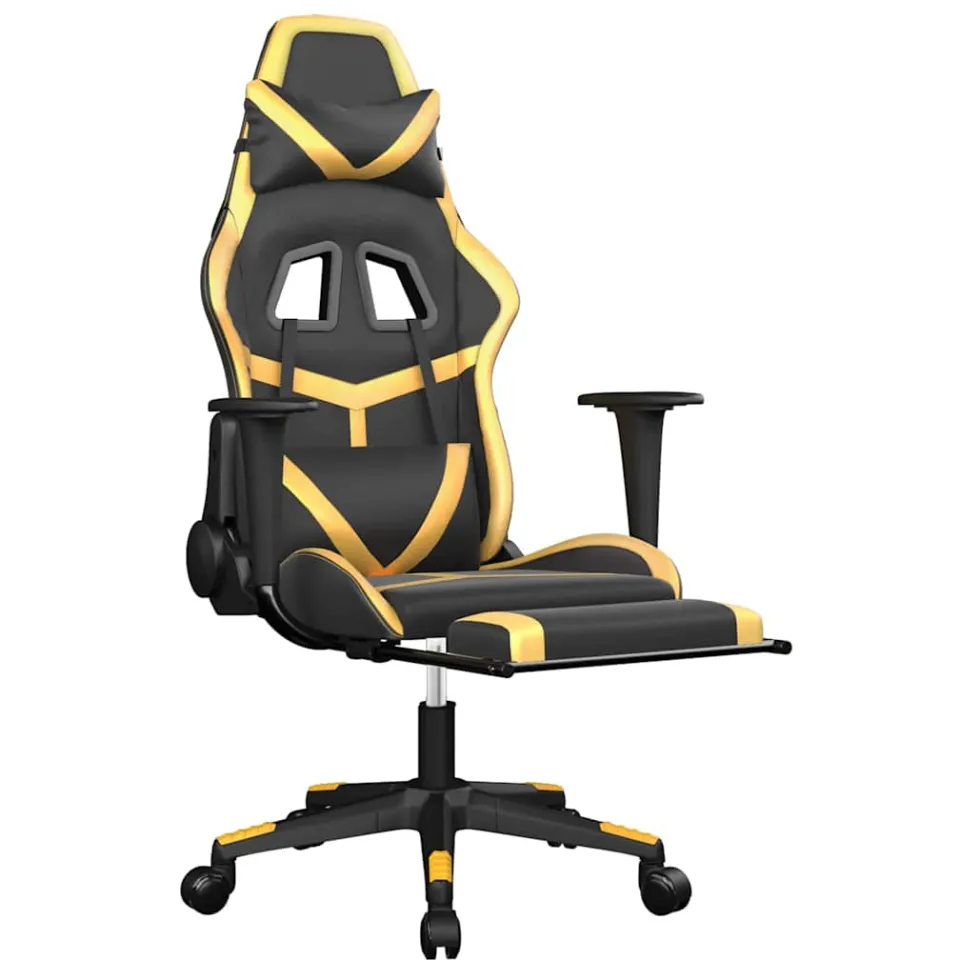 vidaXL Massage gamestoel met voetensteun kunstleer zwart & goudkleurig