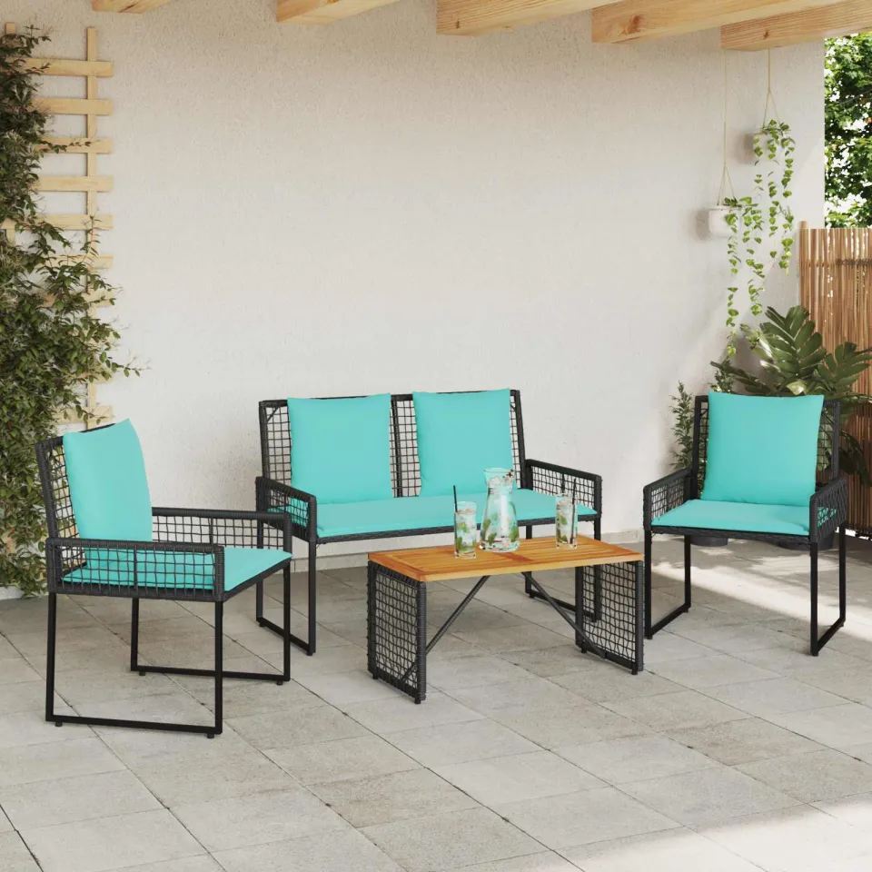 vidaXL Buitenmeubelset 4 st Zwart en Turquoise, foto 3