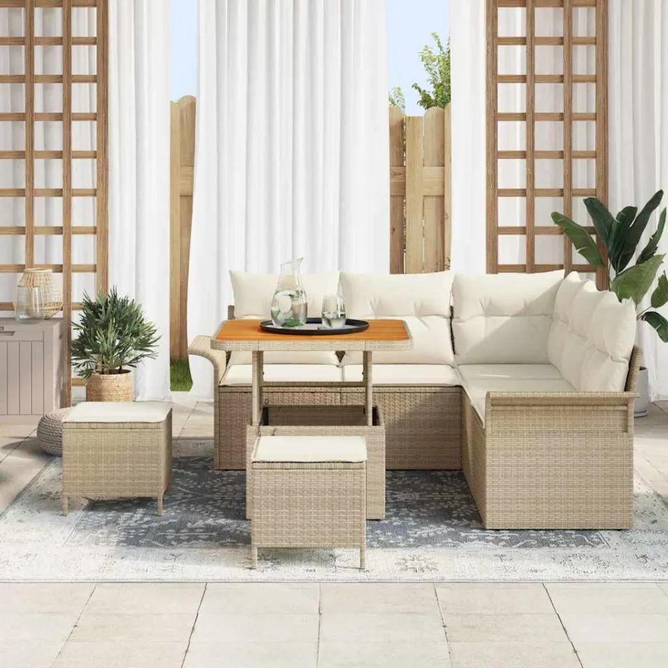 vidaXL Tuinbankenset 8 st Beige poly rattan, foto 3