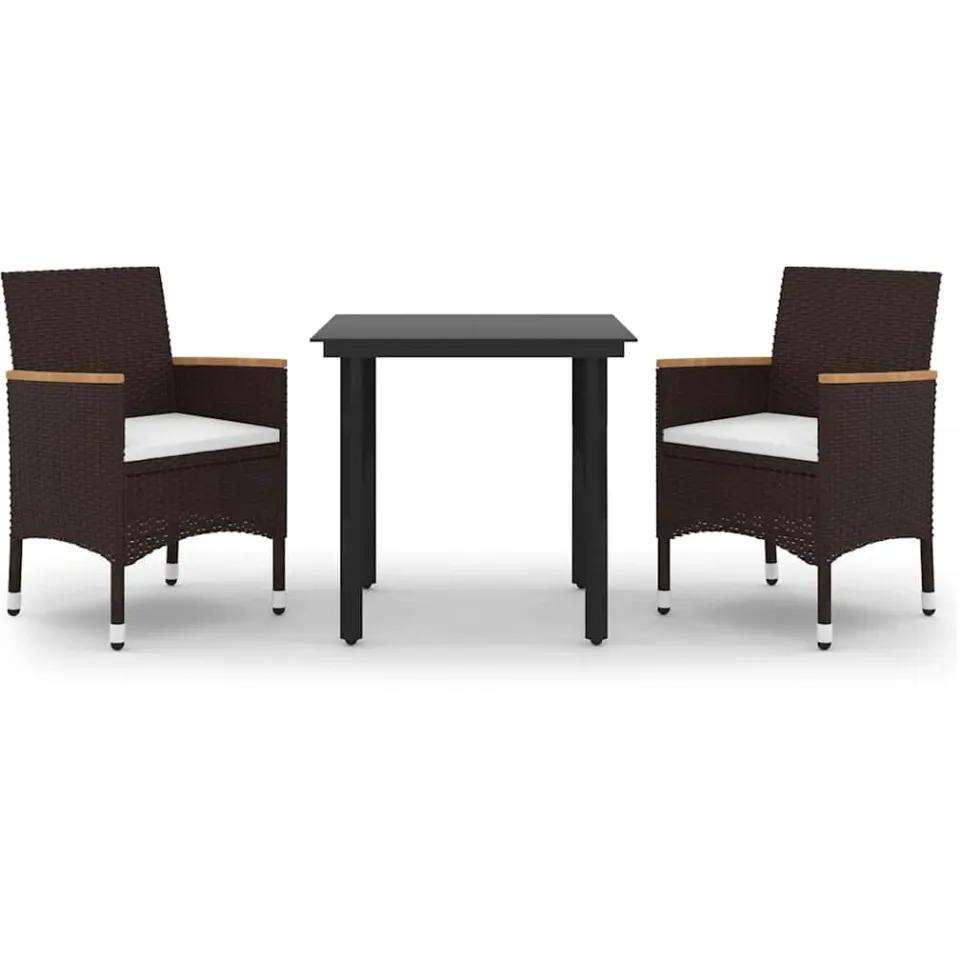 vidaXL 3-delige Tuinset met kussens poly rattan en glas zwart, foto 3
