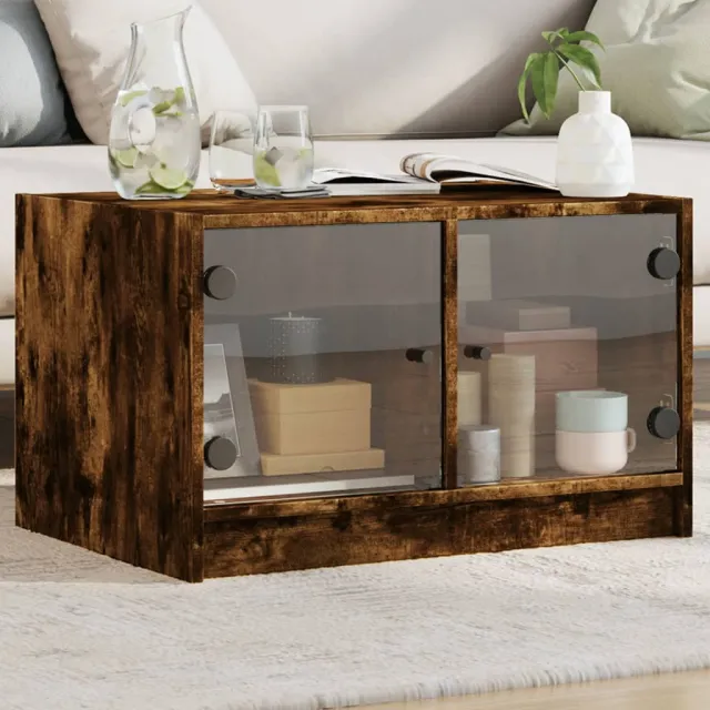 vidaXL Salontafel met glazen deuren 68x50x42 cm gerookt eikenkleurig Bruin
