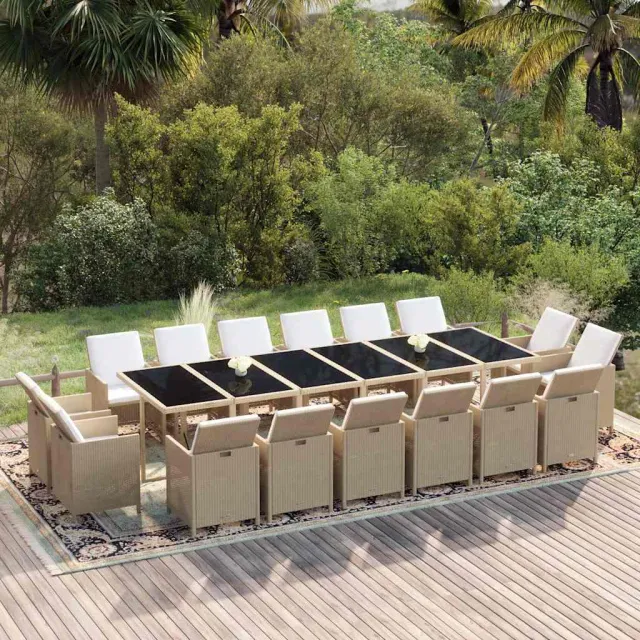 vidaXL 17-delige Tuinset met kussens poly rattan beige, foto 2