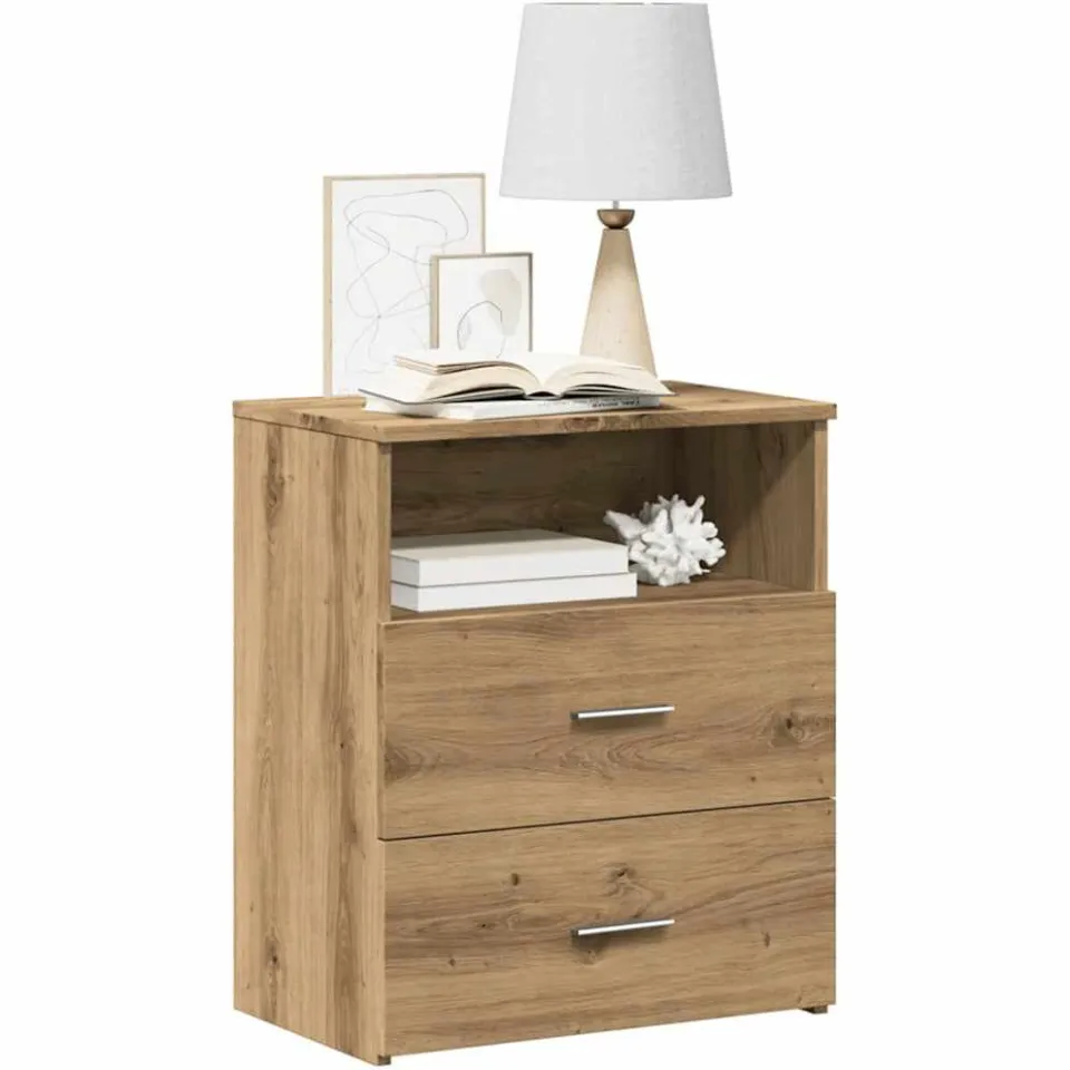 vidaXL Nachtkastje 50x32x60 cm bewerkt hout artisanaal eikenkleurig Bruin