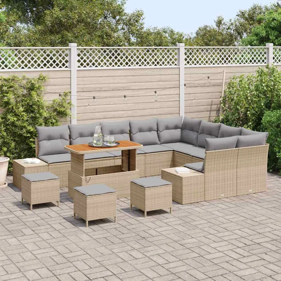 vidaXL Tuinbankenset 13 st Beige poly rattan, foto 3