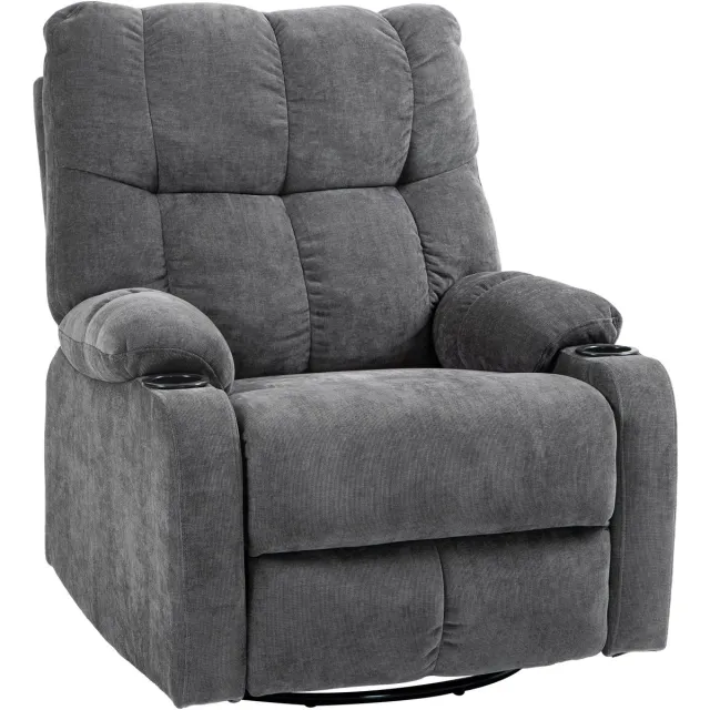 Homcom relaxfauteuil met bekerhouder en schommelfunctie - Relaxstoel - Tv-fauteuil - Donkergrijs