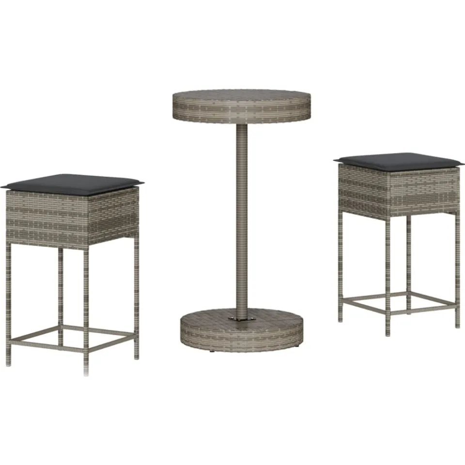 vidaXL 3-delige Tuinbarset met kussens poly rattan grijs, foto 3