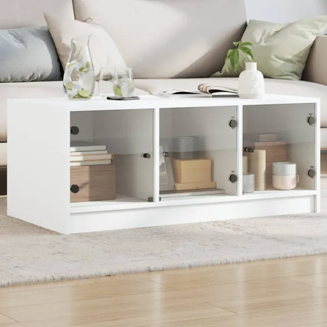 vidaXL Salontafel met glazen deuren 102x50x42 cm wit, foto 2