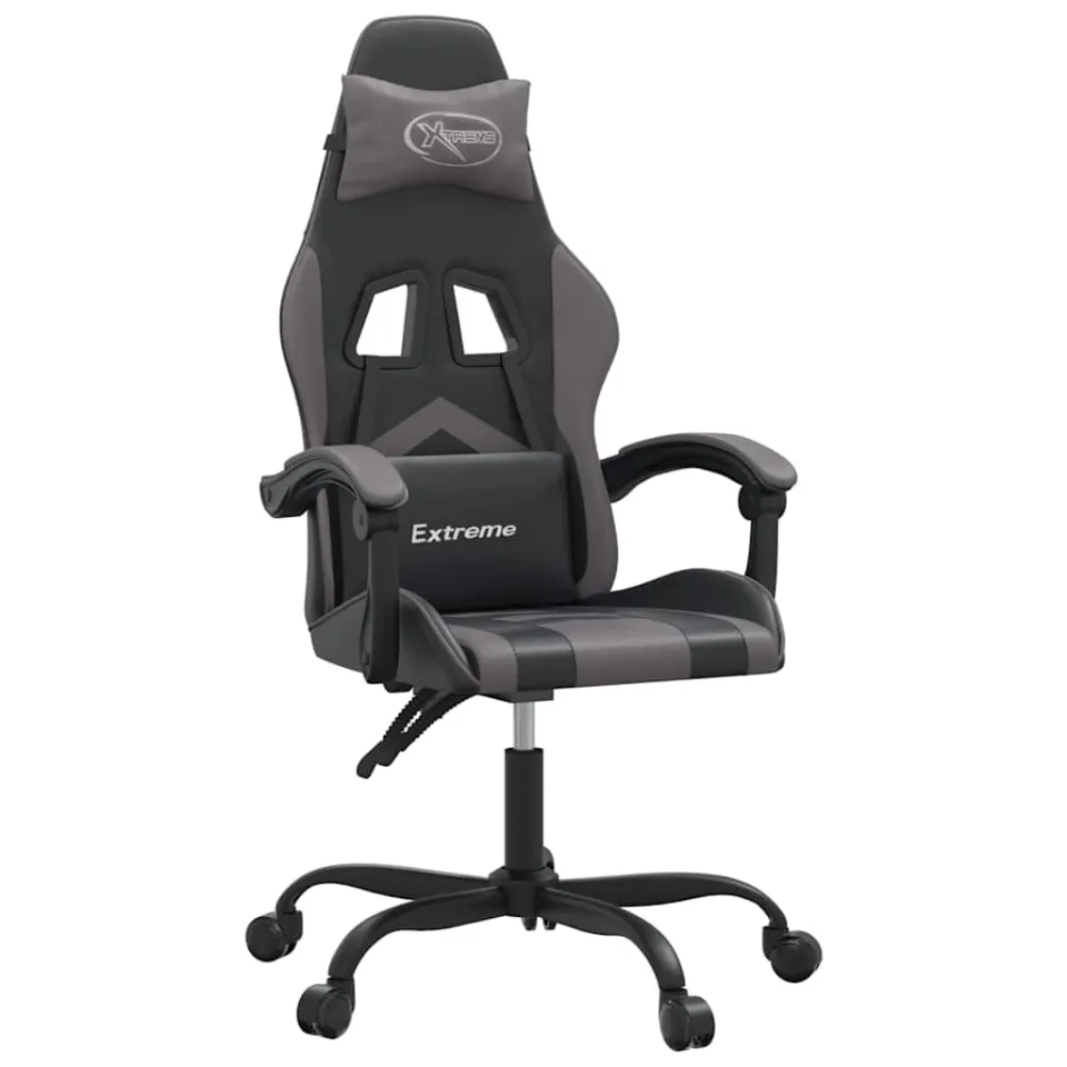 vidaXL Gamestoel draaibaar kunstleer zwart en grijs, foto 3