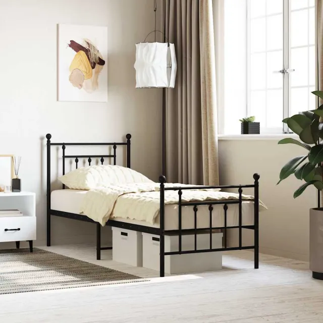 vidaXL Bedframe met hoofd- en voeteneinde metaal zwart 75x190 cm