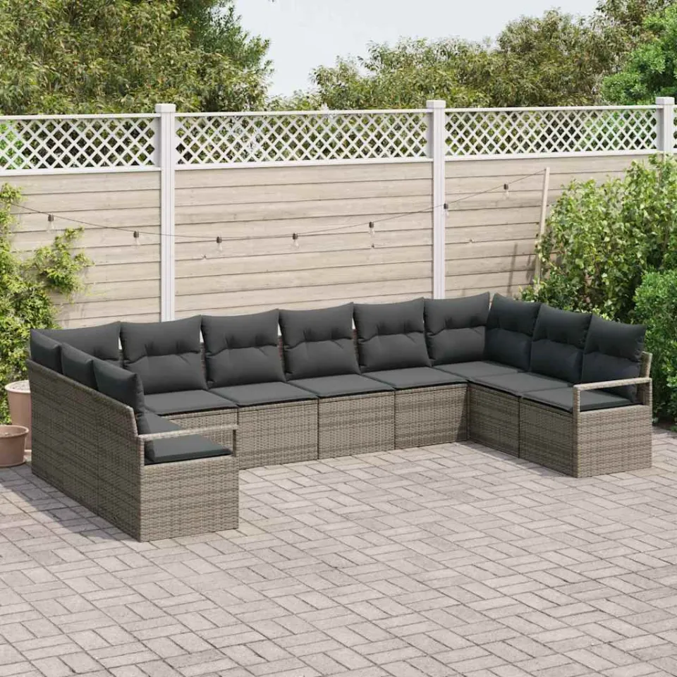 vidaXL Tuinbankenset 10 st Grijs poly rattan, foto 2