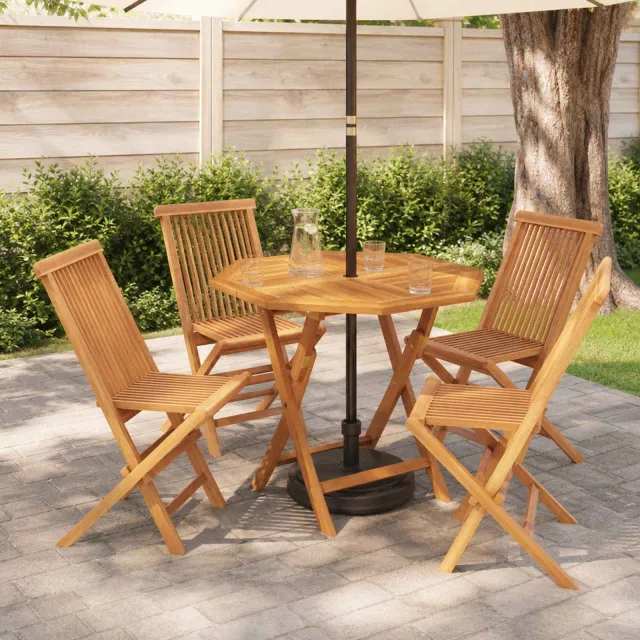 vidaXL 5-delige inklapbare tuinbistroset Naturel Massief Teakhout, foto 2