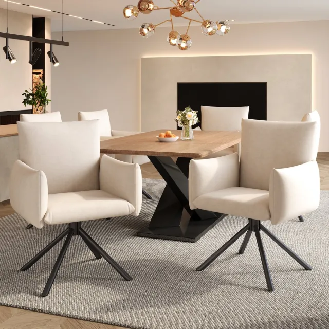 MODENUIT Eetkamerstoel – Draaibare Kuipstoel – Set van 2 – Met Armleuningen en Lendensteun – Fluweel Beige