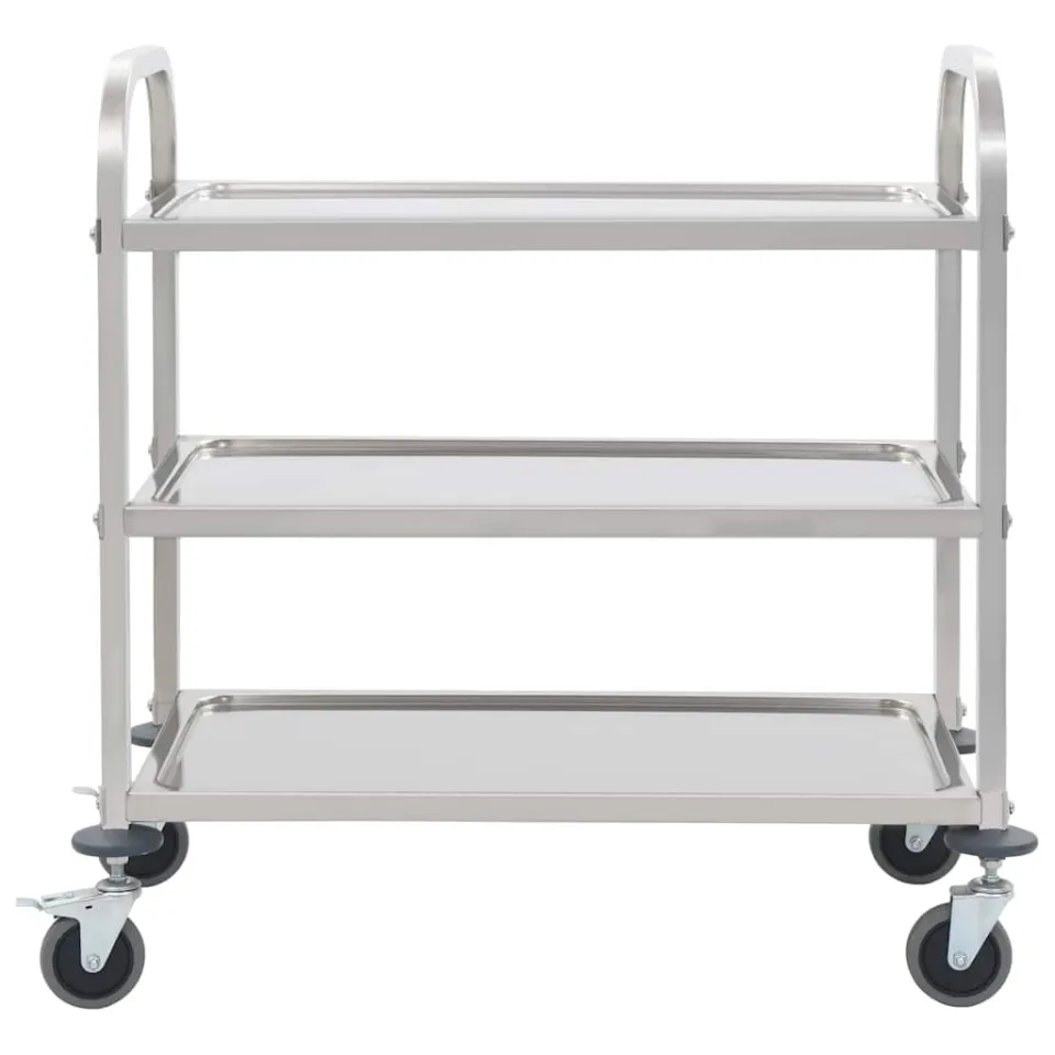 vidaXL Keukentrolley 3-laags 95x45x83,5 cm roestvrij staal Zilver