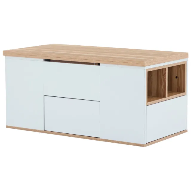 SONNENH Lift-up salontafel met uitklapbaar blad en opbergruimte - 100 x 51 cm - Wit en houtlook Wit / Houtlook