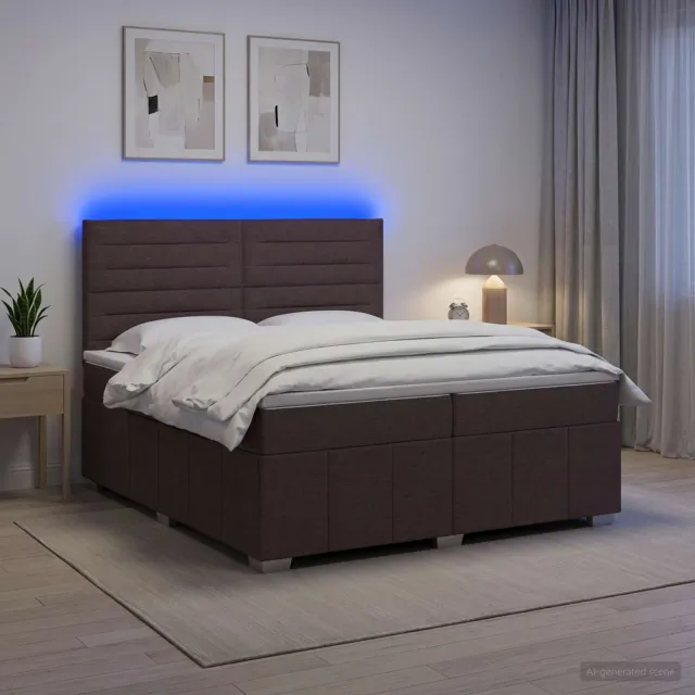 vidaXL LED Boxspring Bed met Matras Donkerbruin 200 x 200 cm Stof