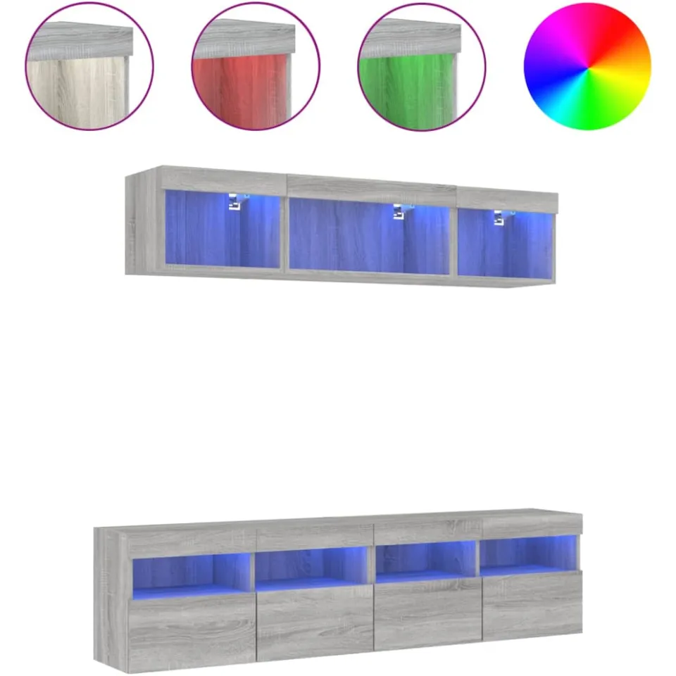 vidaXL 5-delige Tv-wandmeubelset met LED grijs sonoma eikenkleurig, foto 4
