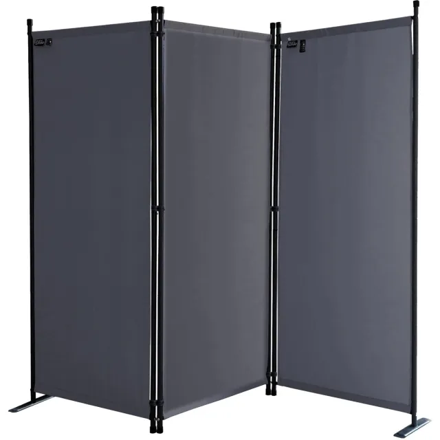 Famanu Paravent 3-delig met afmetingen 170 x 165 cm, stof kamerverdeler en tuin scheidingswand, opvouwbaar en grijs