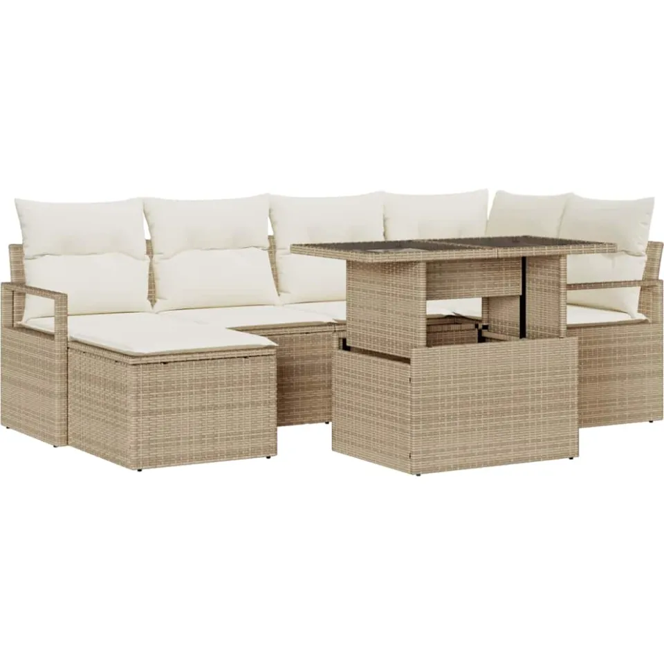 vidaXL Tuin Sofa Set 7 st Beige en Crème poly rattan