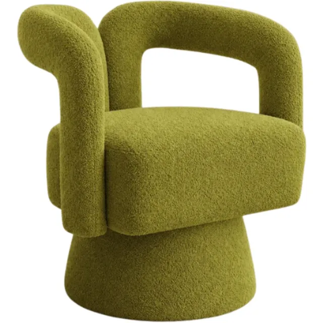 emvae Fauteuil - Draaistoel 360 Graden - Zachte Bouclé Accentstoel met Ronde Armleuningen - 67x55x74 cm - Olijfgroen