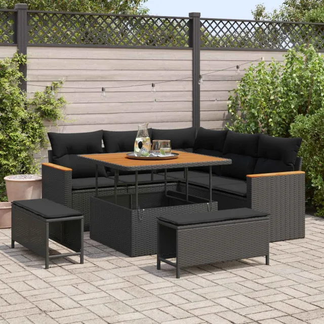 vidaXL Tuinbankenset 8 st Zwart poly rattan, foto 2