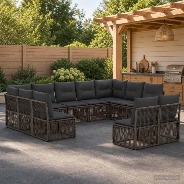 vidaXL Tuinbankenset 11 st 11-zits Grijs poly rattan, foto 2