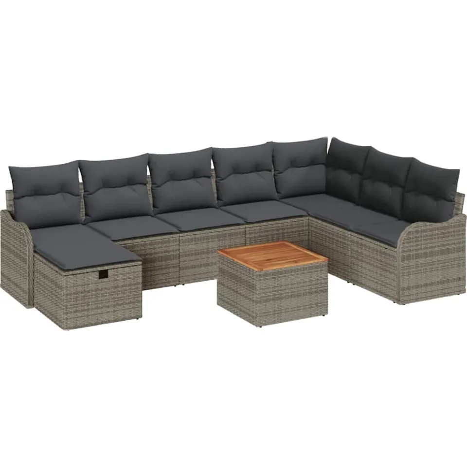 vidaXL Tuinbankenset 9 st Grijs Poly riet