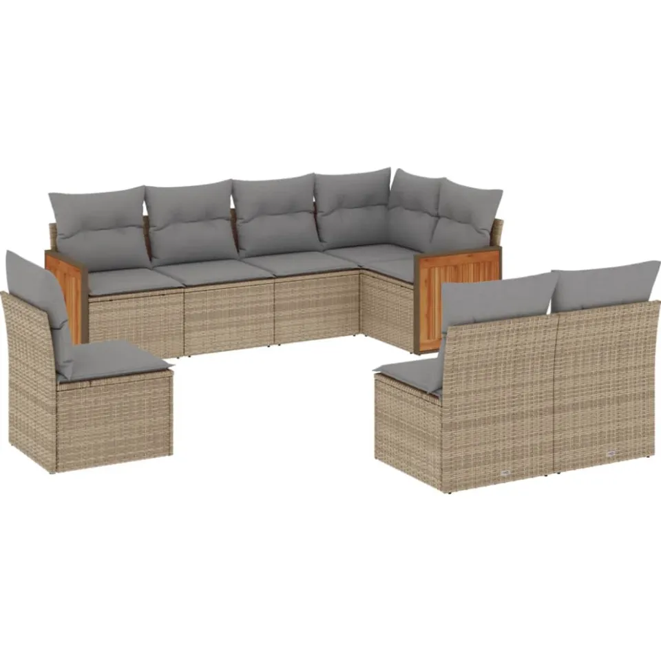 vidaXL 8-delige Loungeset met kussens poly rattan beige, foto 3