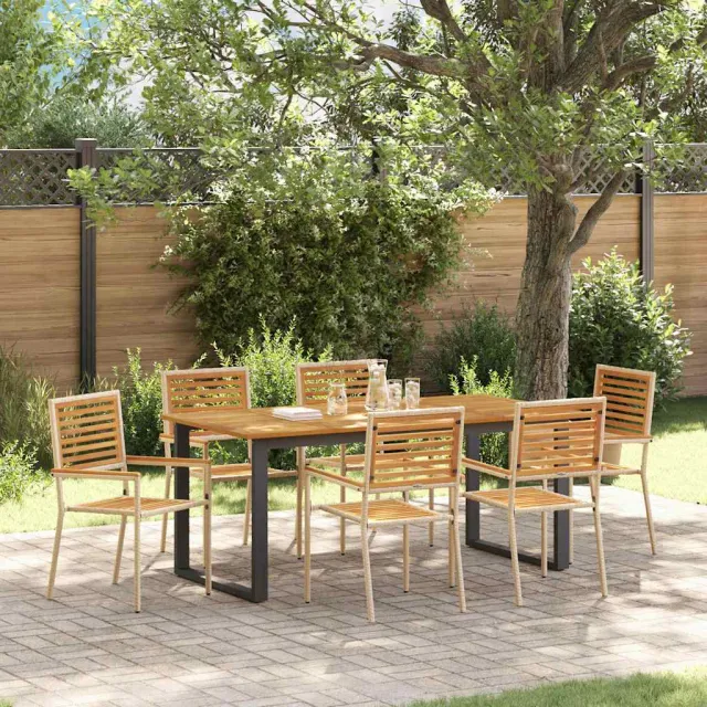 vidaXL Tuin eettafelset 7 st Beige Massief Acaciahout, foto 2