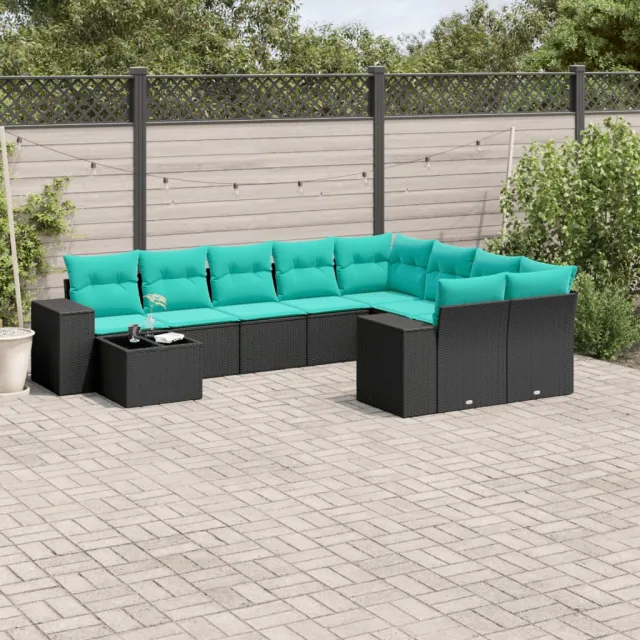 vidaXL 10-delige tuinbankset met kussens van zwart polyrotan, foto 2