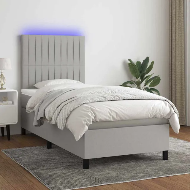 vidaXL Boxspring met matras en LED stof lichtgrijs 80x200 cm