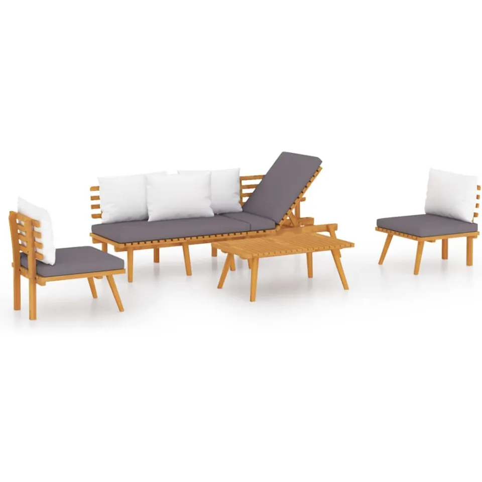 vidaXL 4-delige Loungeset met kussens massief acaciahout bruin, foto 3