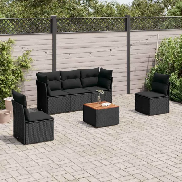 vidaXL 6-delige Loungeset met kussens poly rattan zwart, foto 2