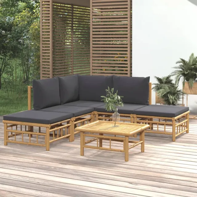vidaXL 6-delige Loungeset met kussens bamboe donkergrijs Bruin